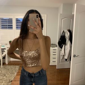 Fashionnova Cropped Sequin Tank Top